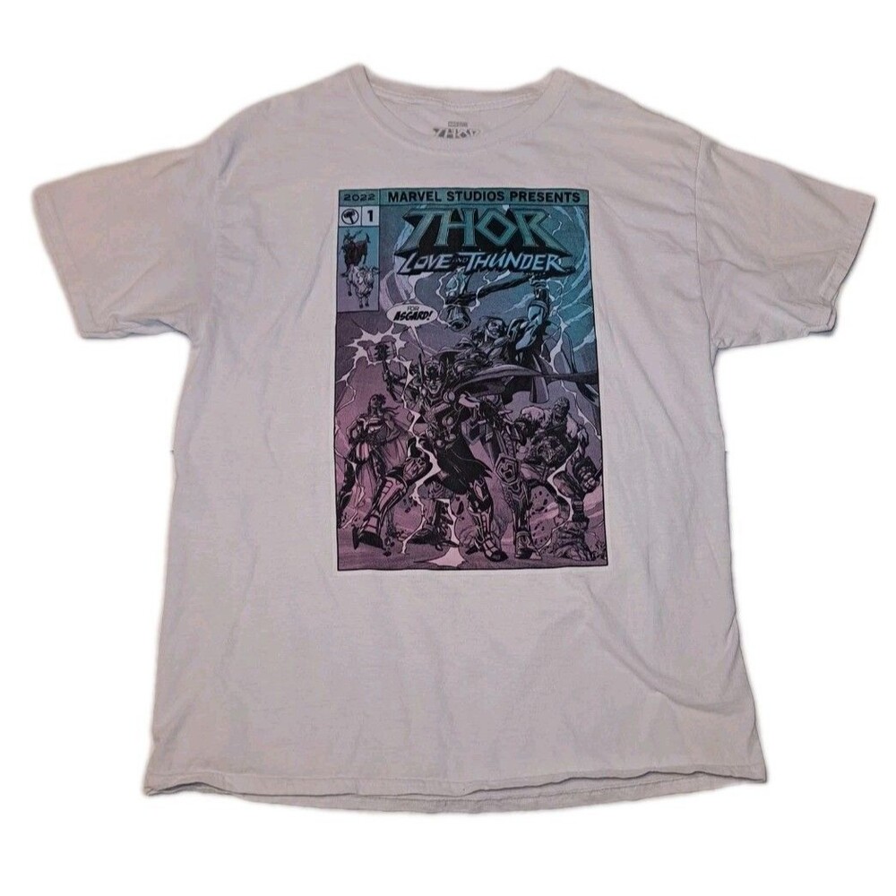Thor Love and Thunder Marvel Comic Strip Cover White Mens Large Graphic T-Shirt